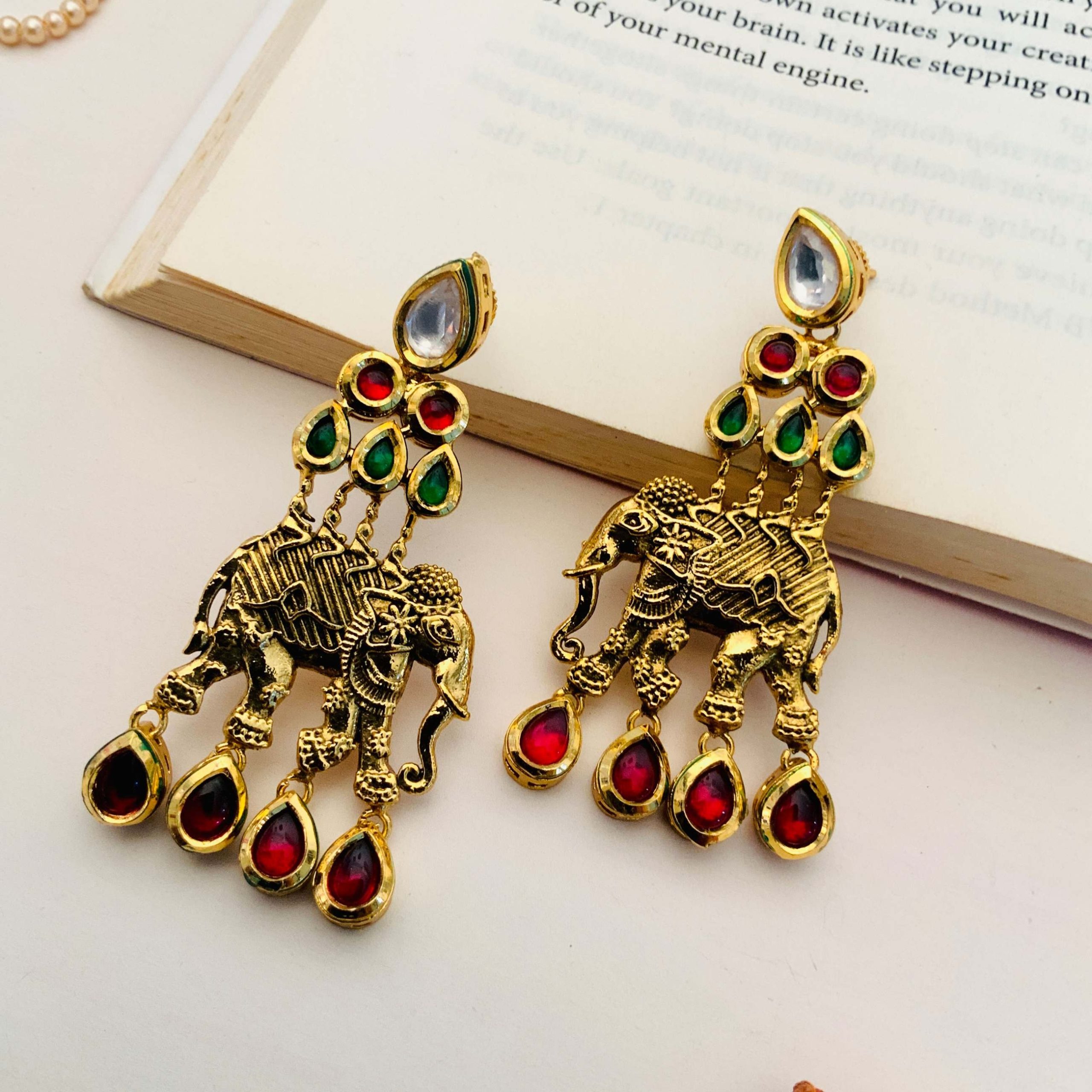 Antique Temple Earrings with Elephant Hangings