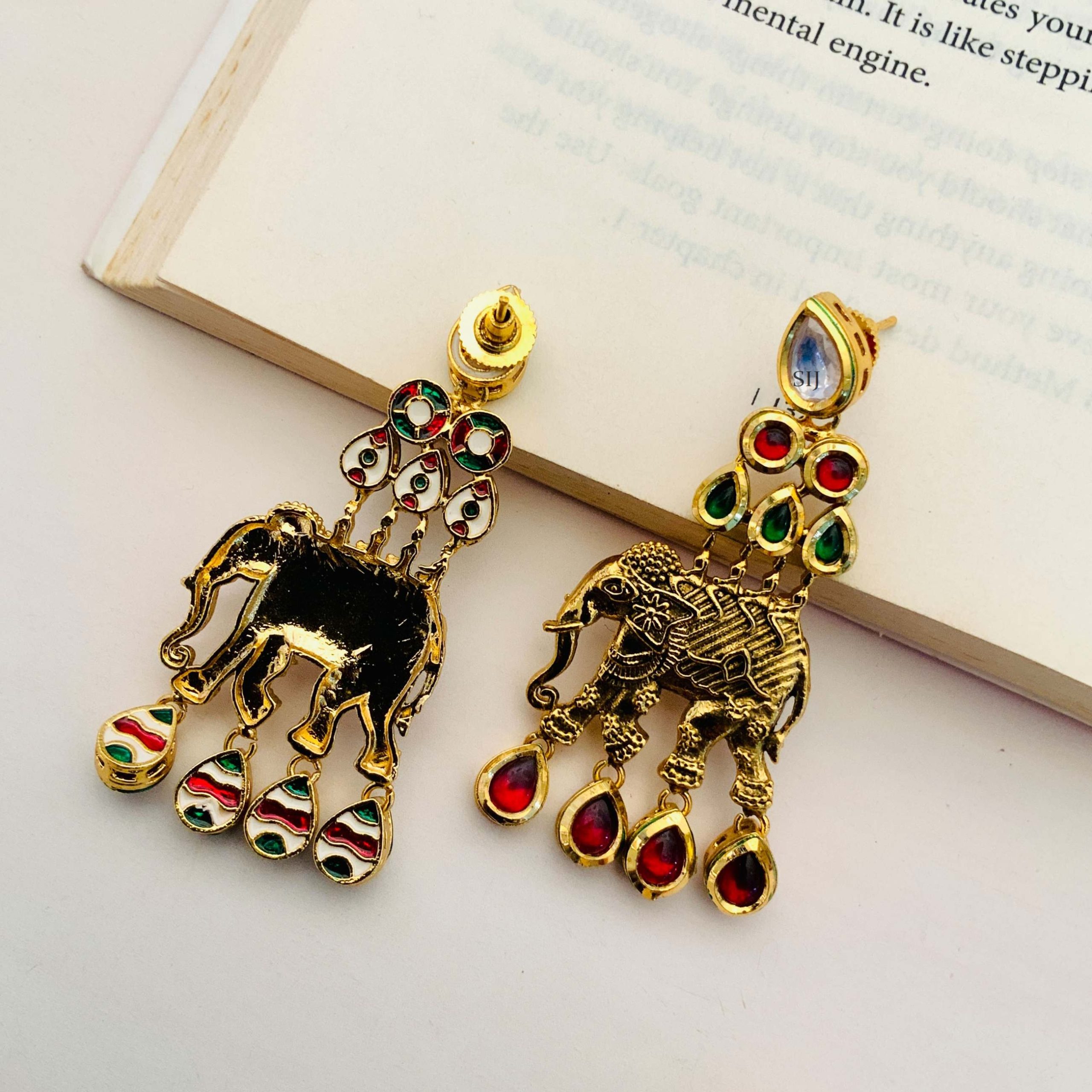 Antique Temple Earrings with Elephant Hangings