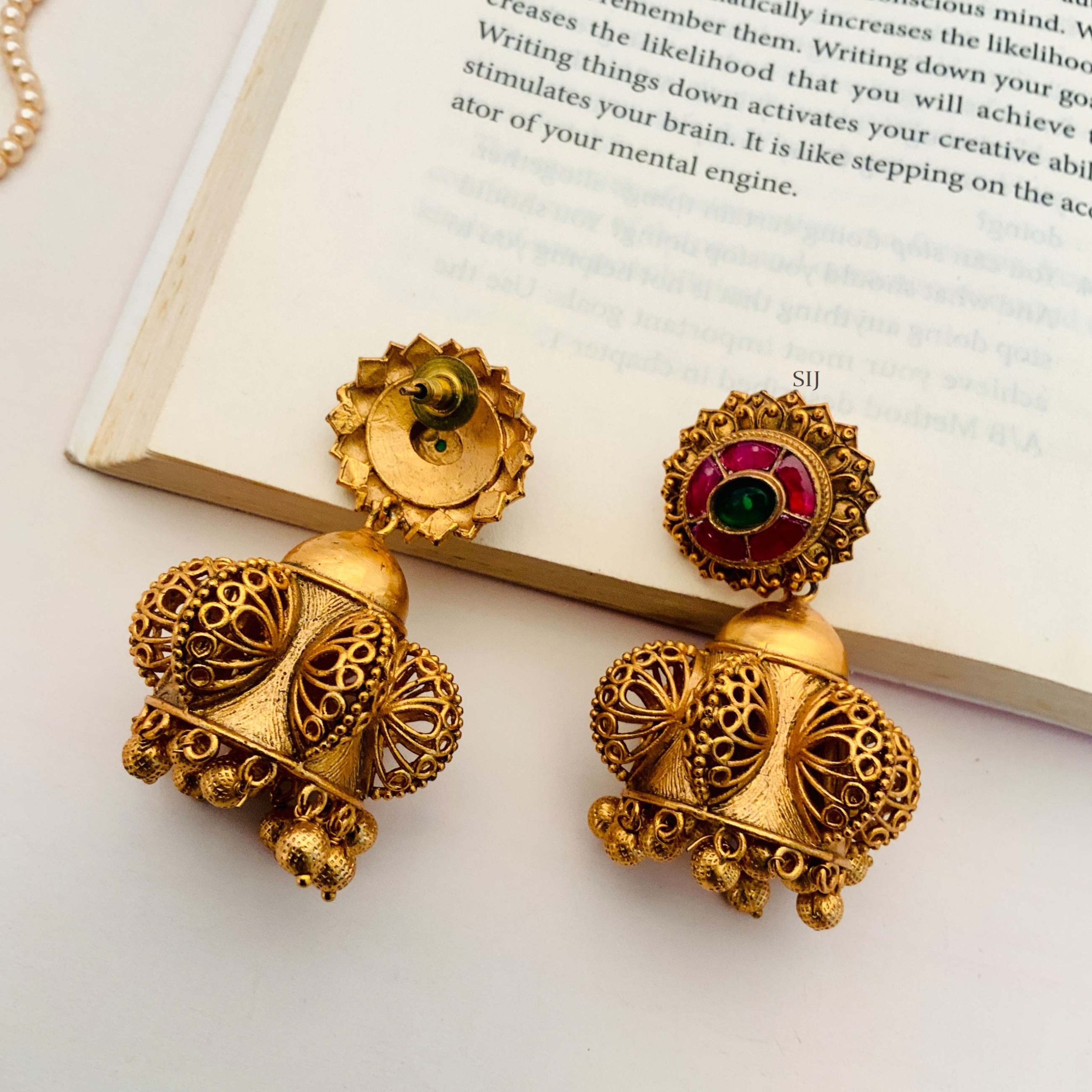 Artificial Temple Jhumkas with Gold Beads