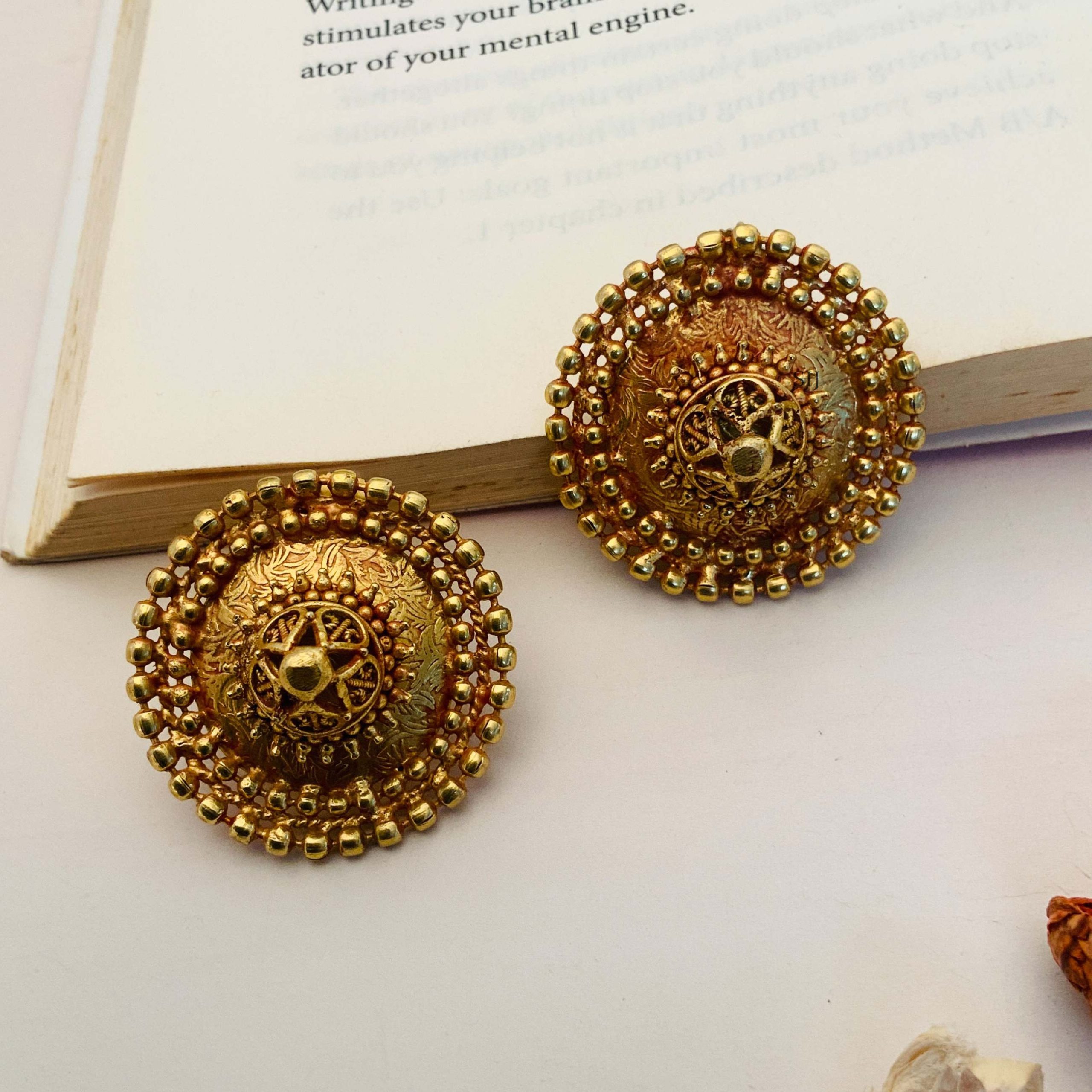 Antique Gold Plated Temple Ear Studs