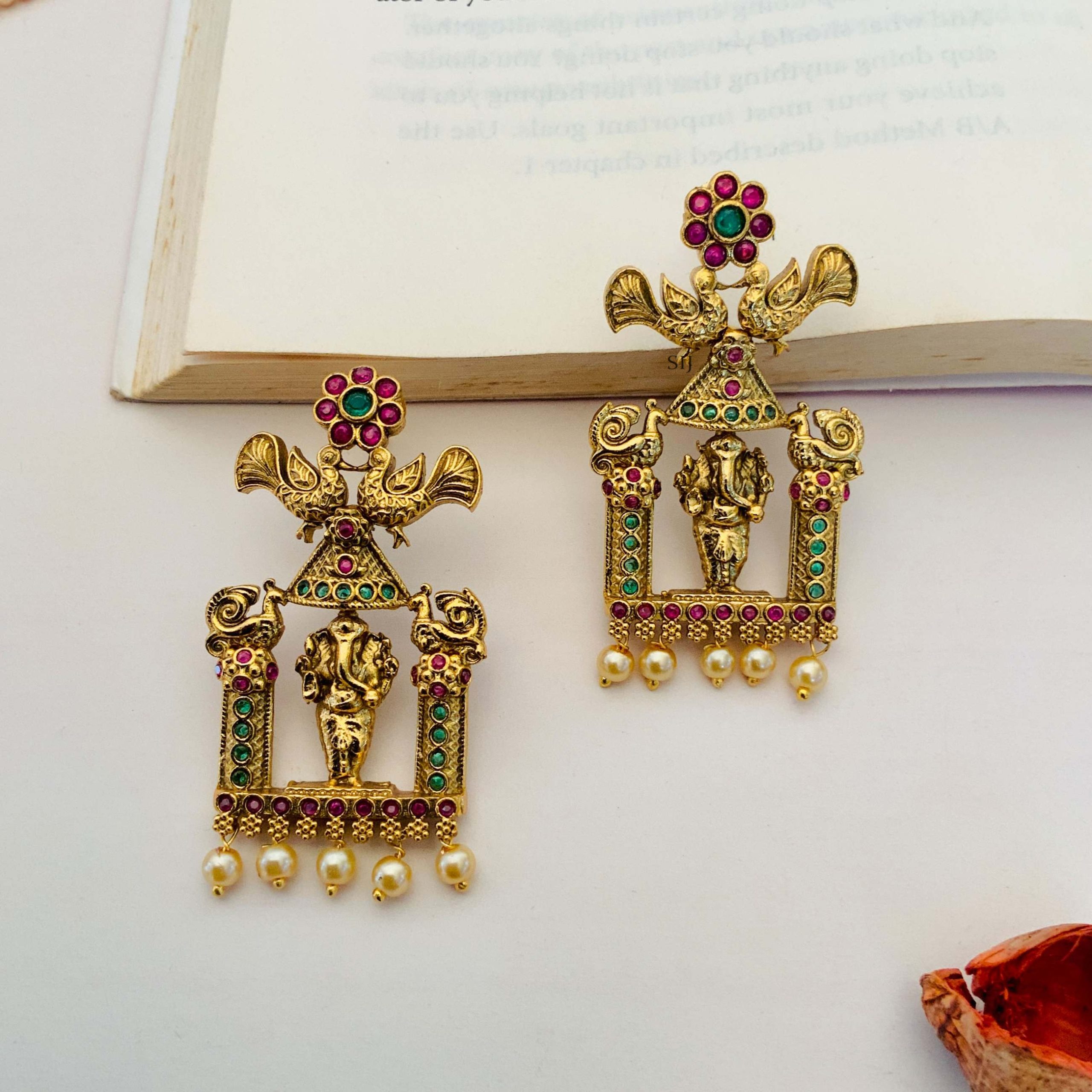 Traditional Vinayaka and Dual Peacock Earrings