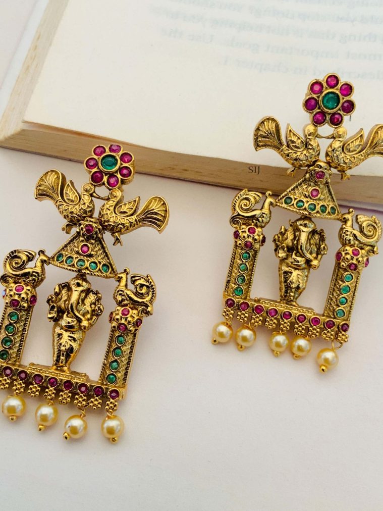 Traditional Vinayaka and Dual Peacock Earrings