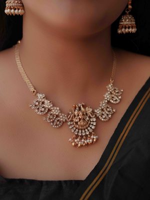 Imitation Dual Peacock White Stone Necklace Set
