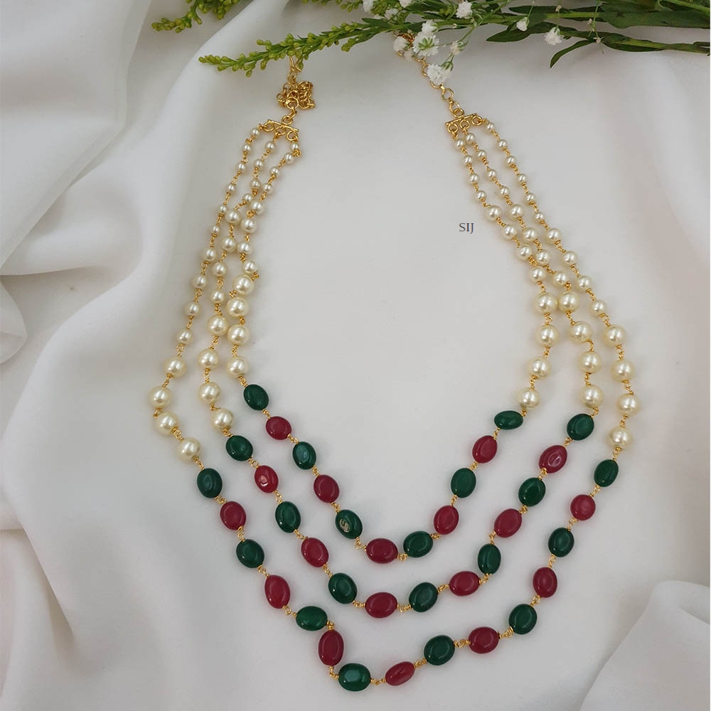 Artificial Three Layer Pearl and Beads Mala