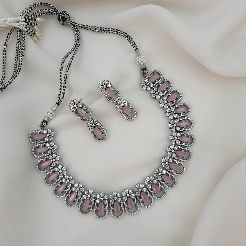 Imitation CZ and Pink Stones Victorian Necklace