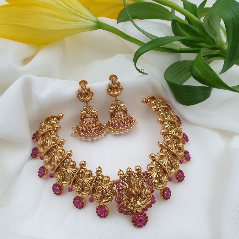 Traditional Lakshmi Necklace with Kemp Stone Peacock