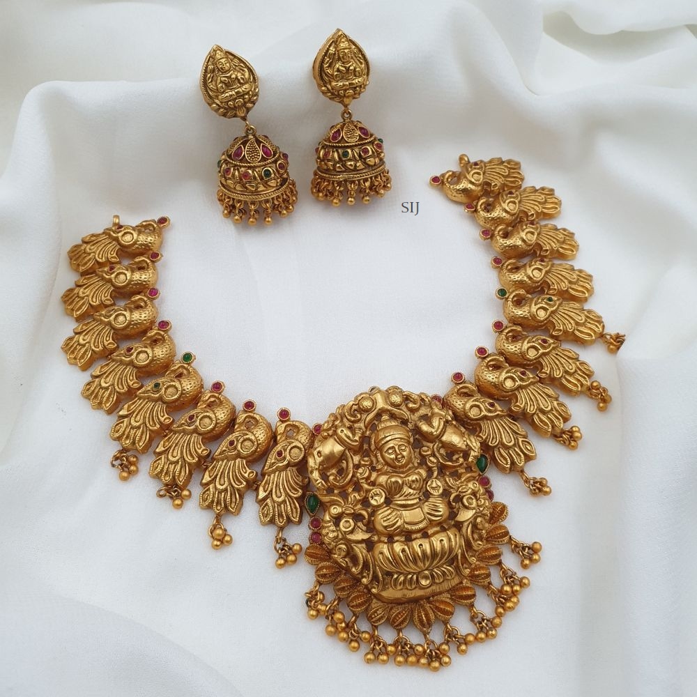 Traditional Peacock Necklace with Lakshmi Pendant