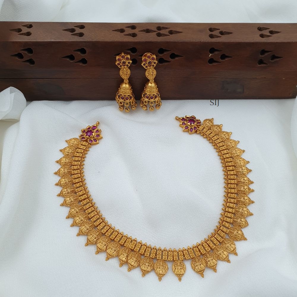 Traditional Leaf Design Lakshmi Coin Necklace