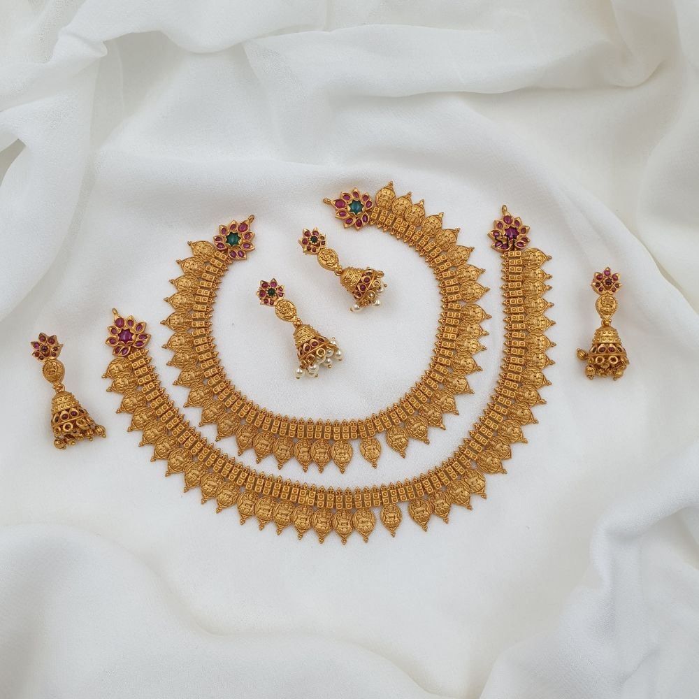 Traditional Leaf Design Lakshmi Coin Necklace