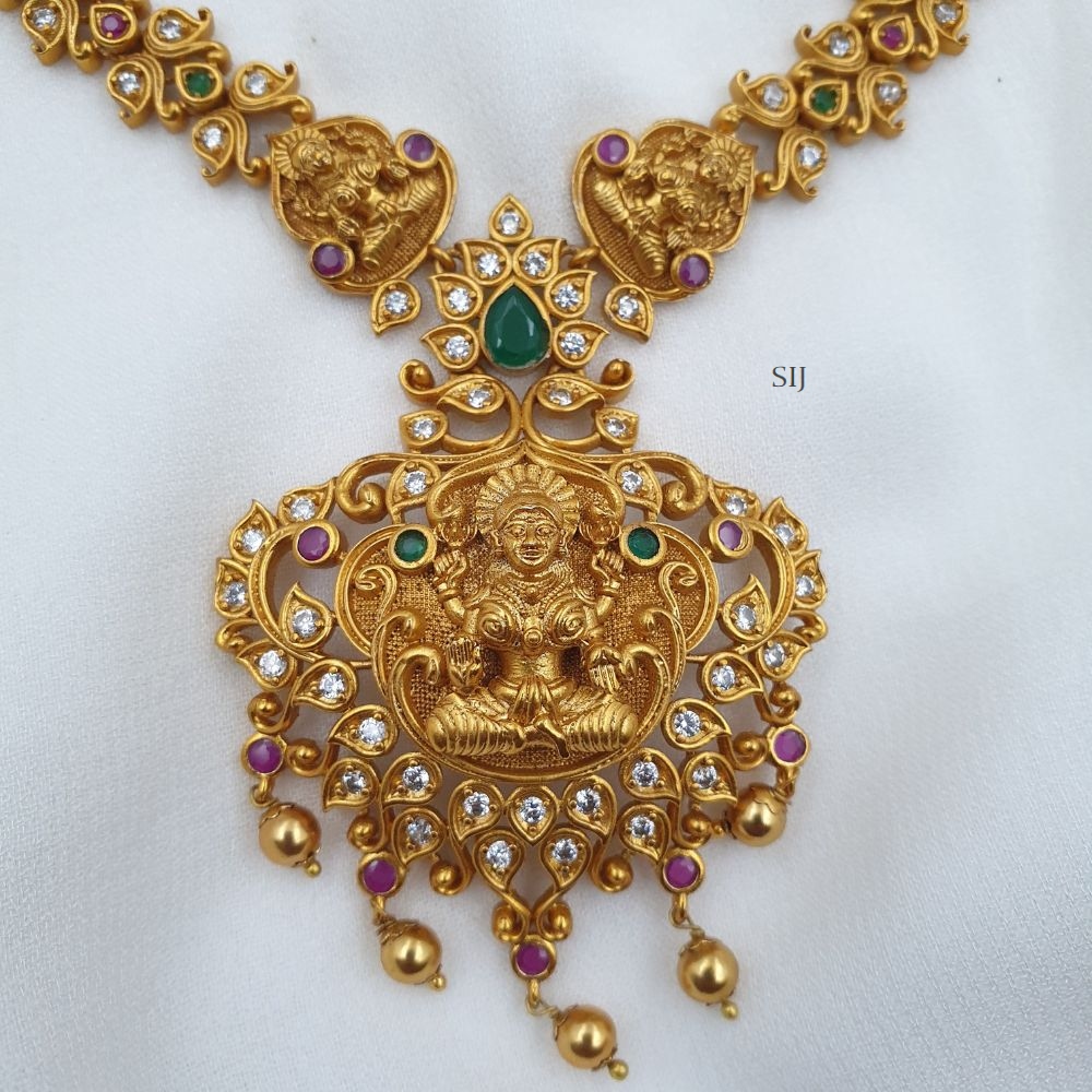 Gold Covering Multi Stone Lakshmi Pendant Necklace