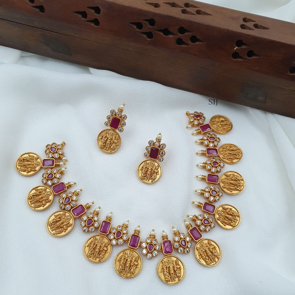 Traditional Flower Design Ram Parivar Coin Necklace