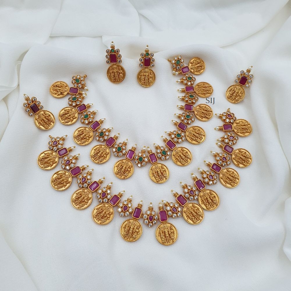 Traditional Flower Design Ram Parivar Coin Necklace