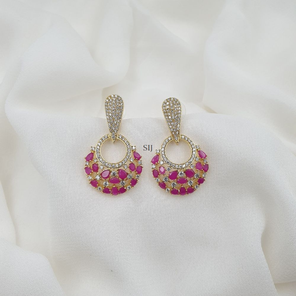 Gold Covering CZ Stones Loop Chand Bali Earrings