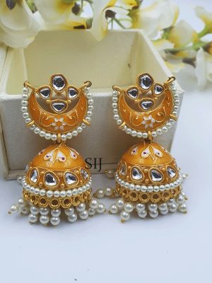 Yellow Color Minakari Stone Jhumka