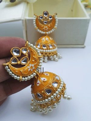 Yellow Color Minakari Stone Jhumka