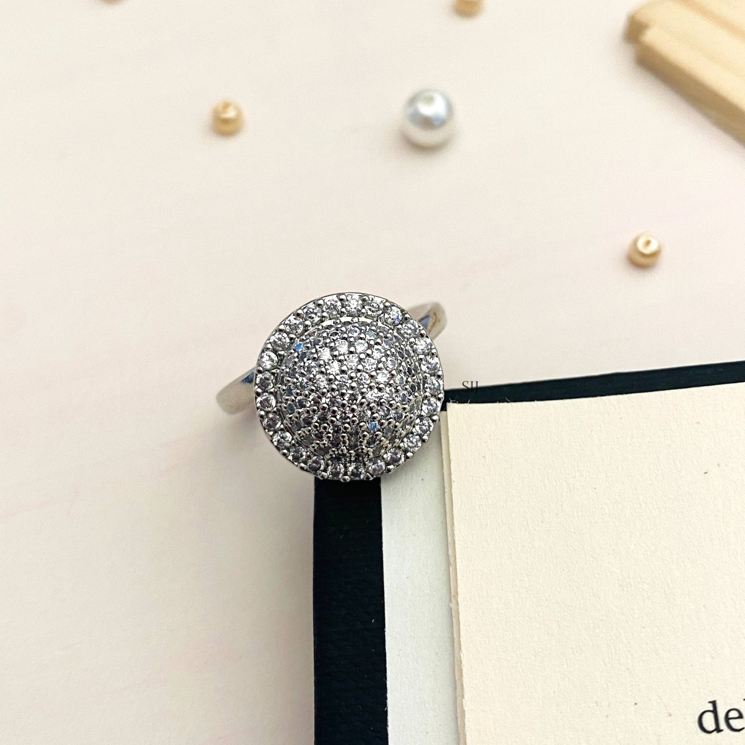 American Diamonds Round Shape Sliver Plated Ring