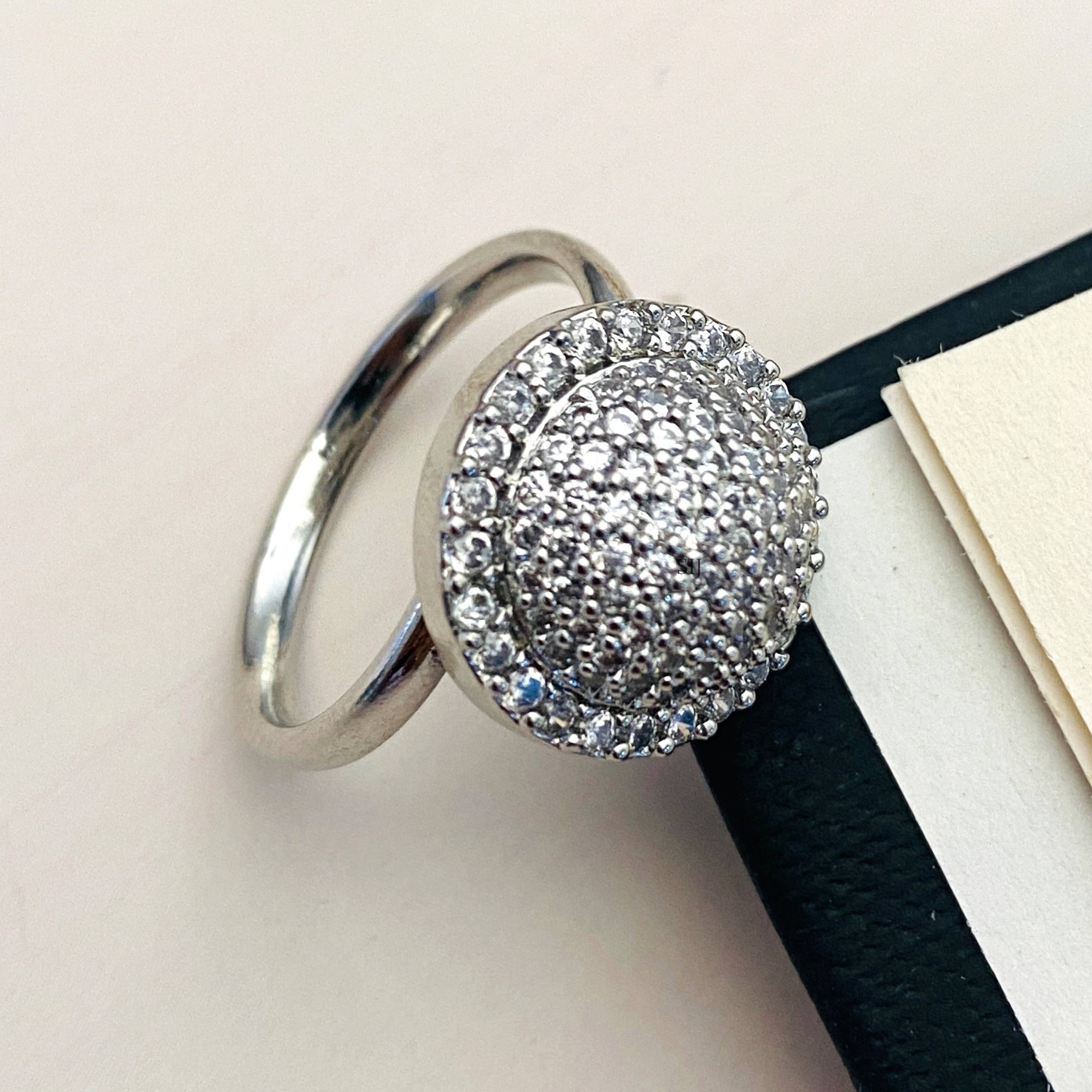 American Diamonds Round Shape Sliver Plated Ring