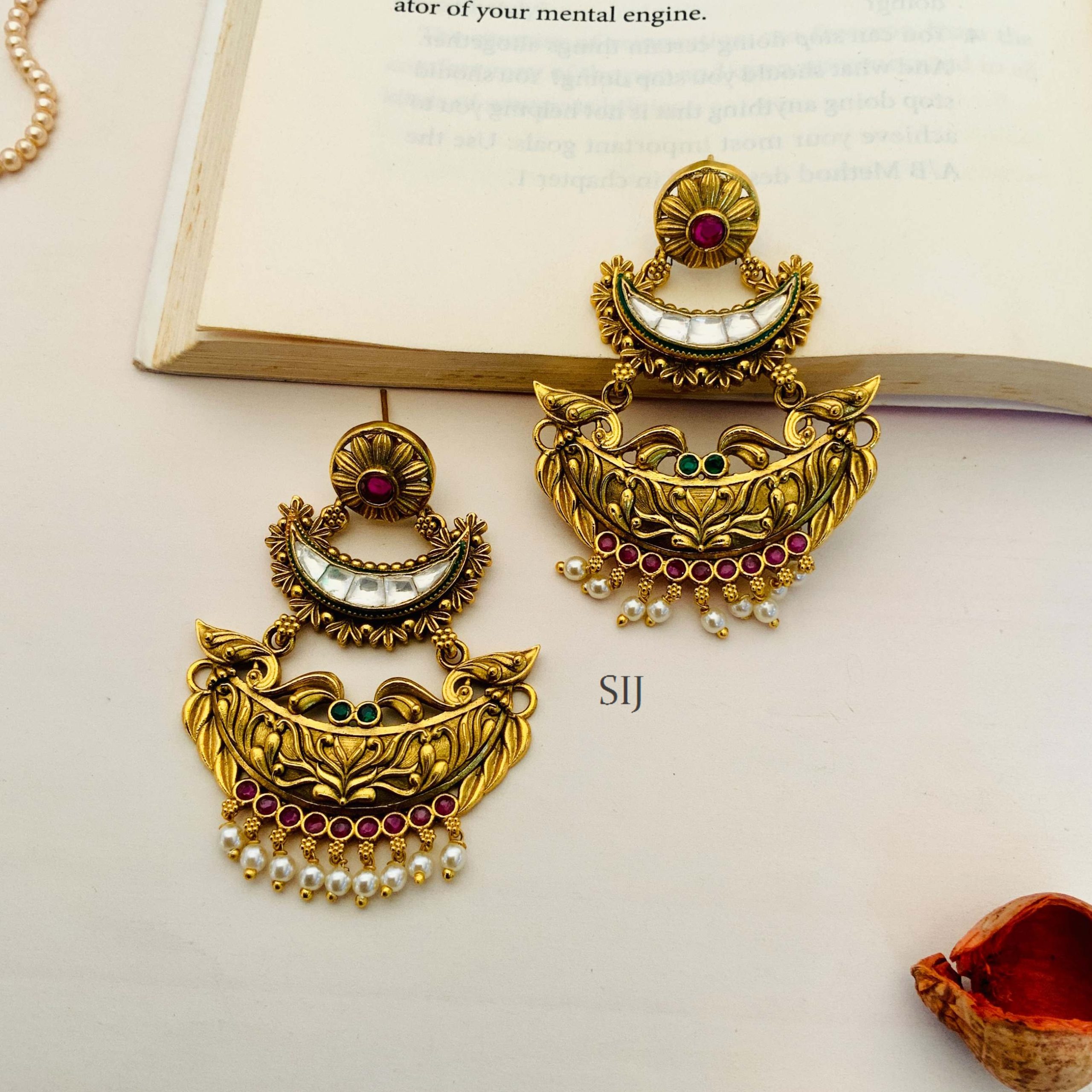 Antique Gold Plated Stone Earrings