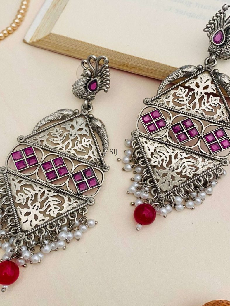 Aritifical Stone Beaded Silver Plated Earring