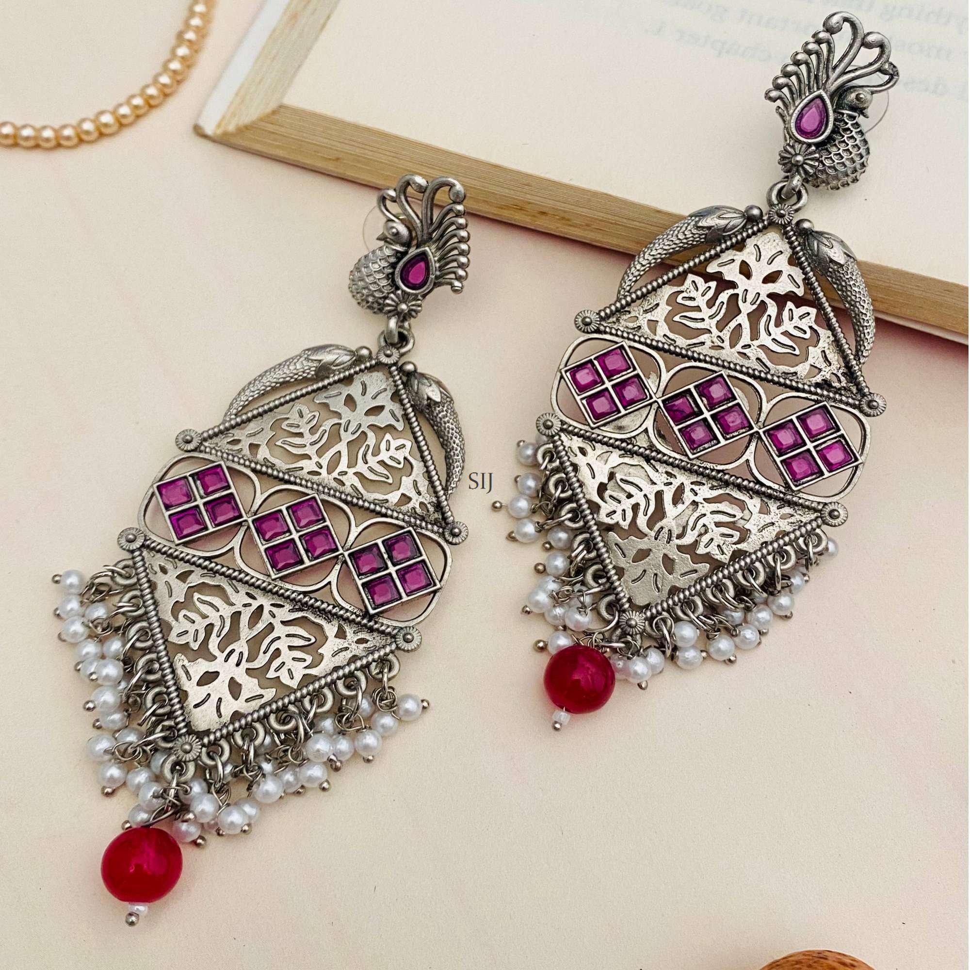 Aritifical Stone Beaded Silver Plated Earring