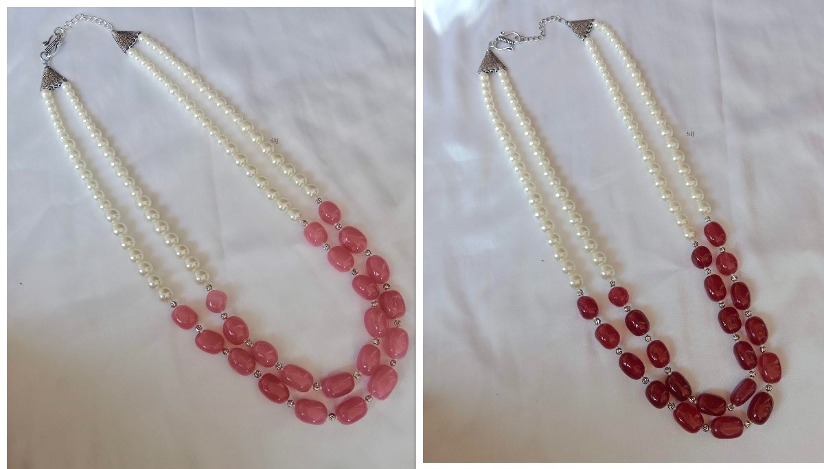 Artificial Pearls and Pink / Red Beads Necklace