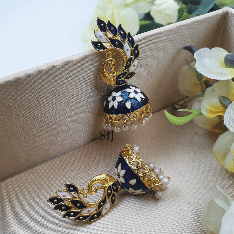 Designer Peacock White Beaded Earrings