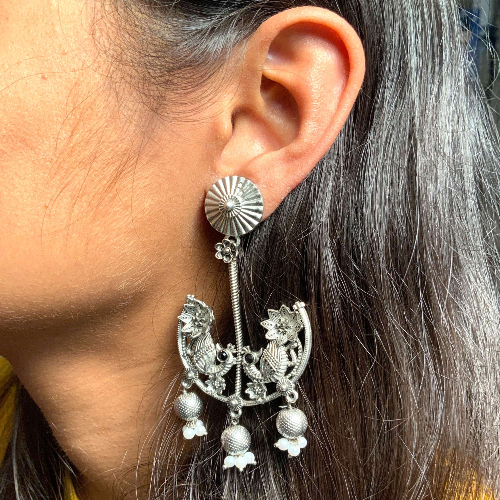 German Silver Aritifical Stone Earrings