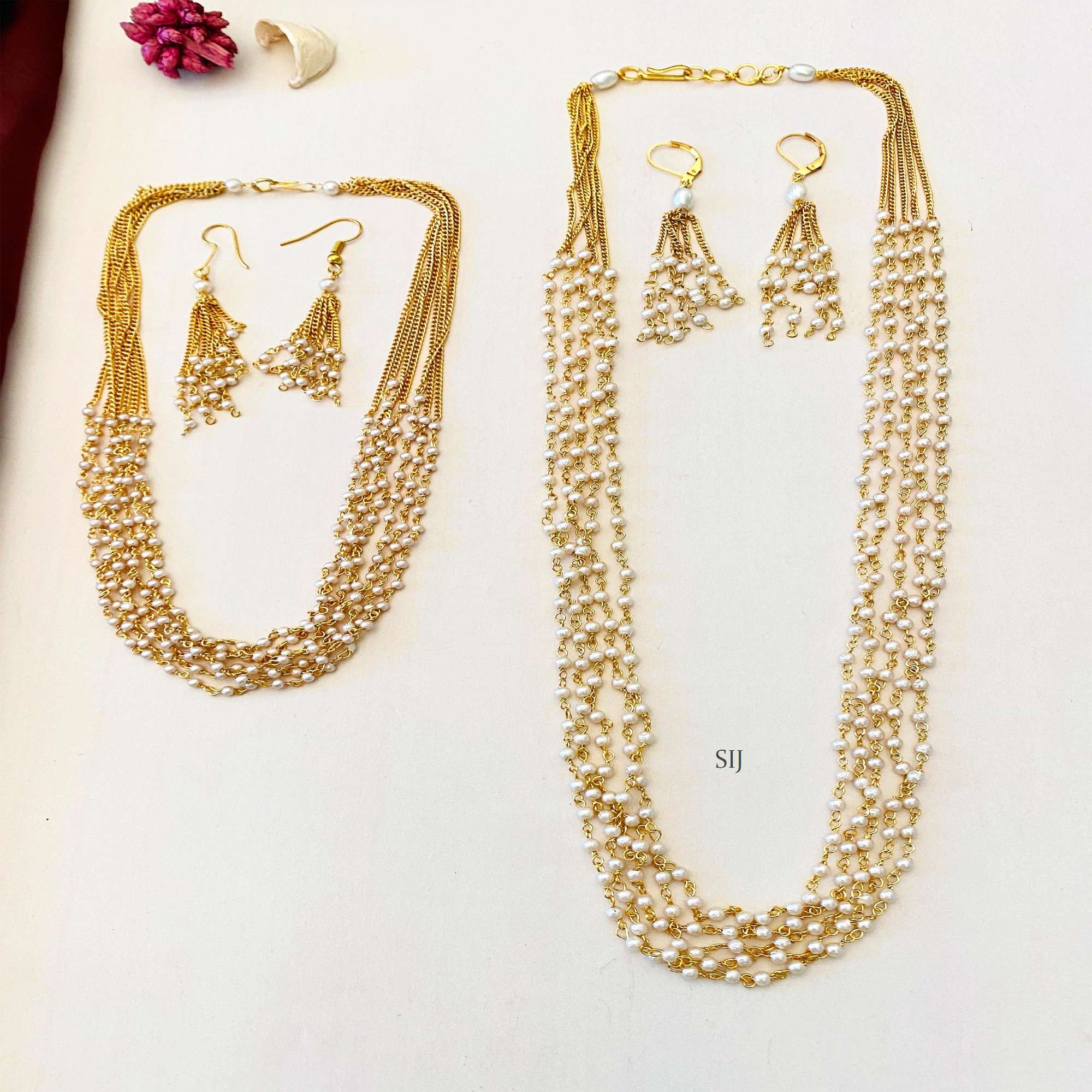 Gold Plated White Pearl Combo Necklace