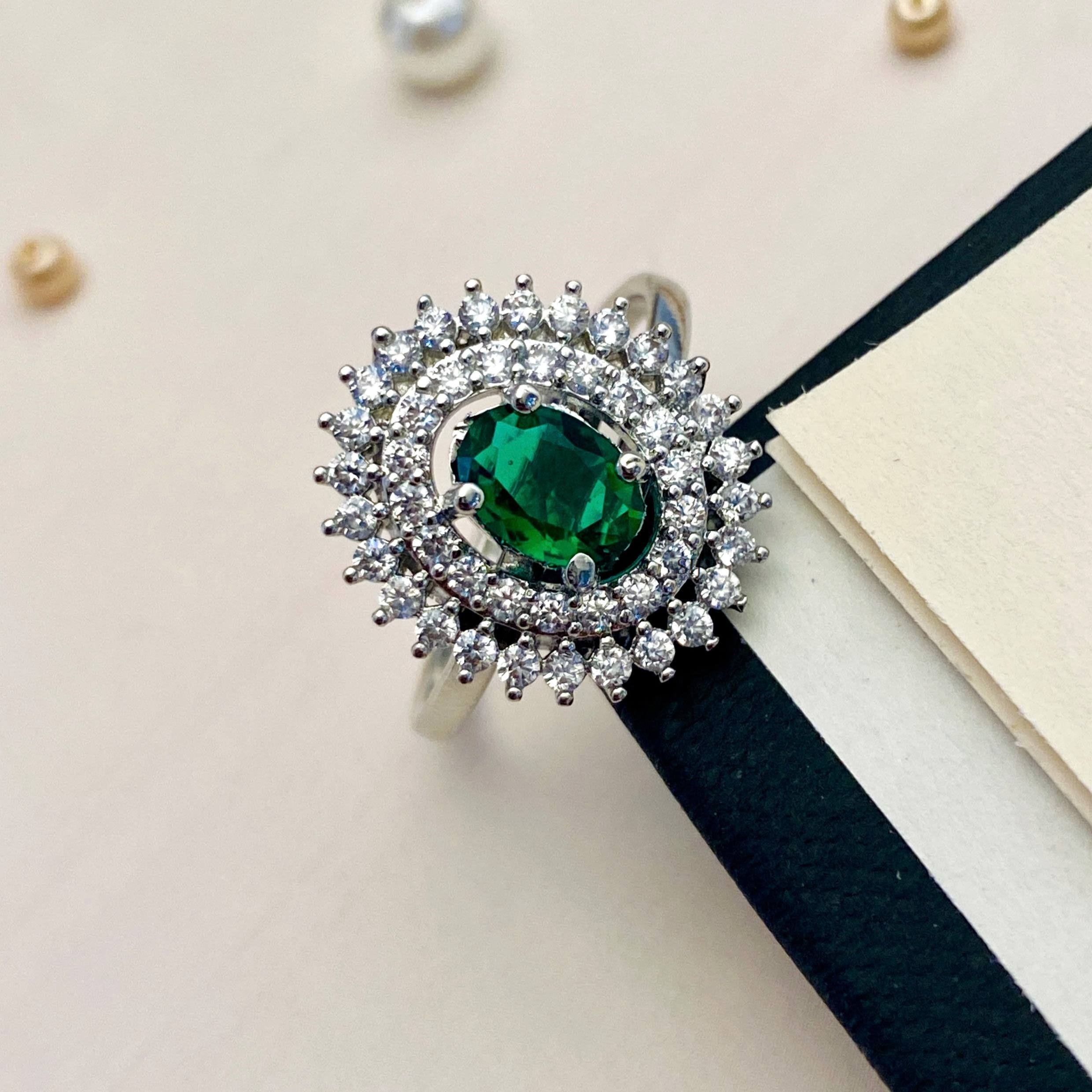 Green Emerald American Diamond Stone Ring