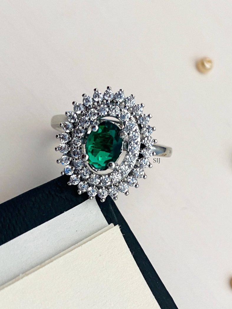 Green Emerald American Diamond Stone Ring