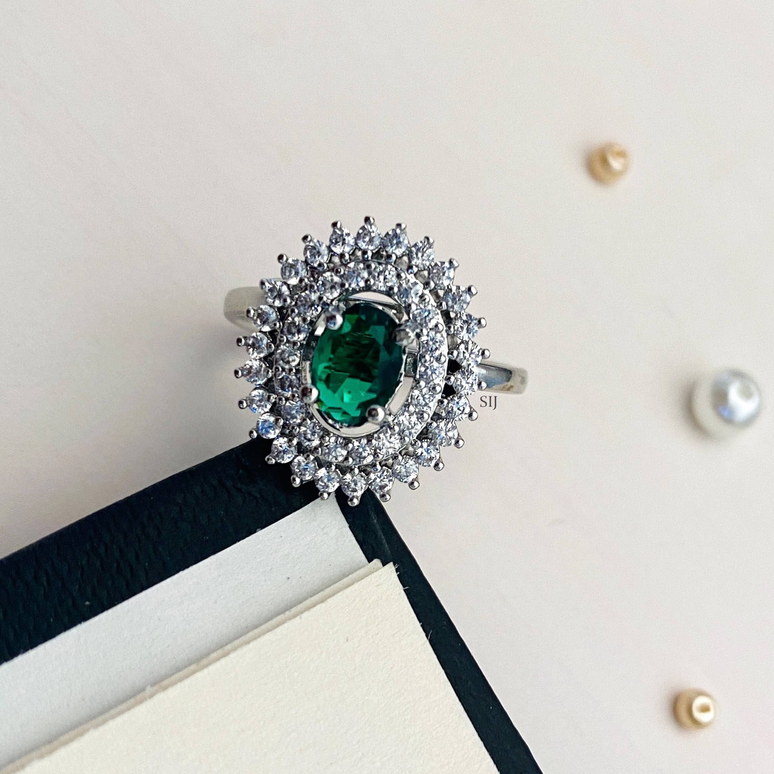 Green Emerald American Diamond Stone Ring