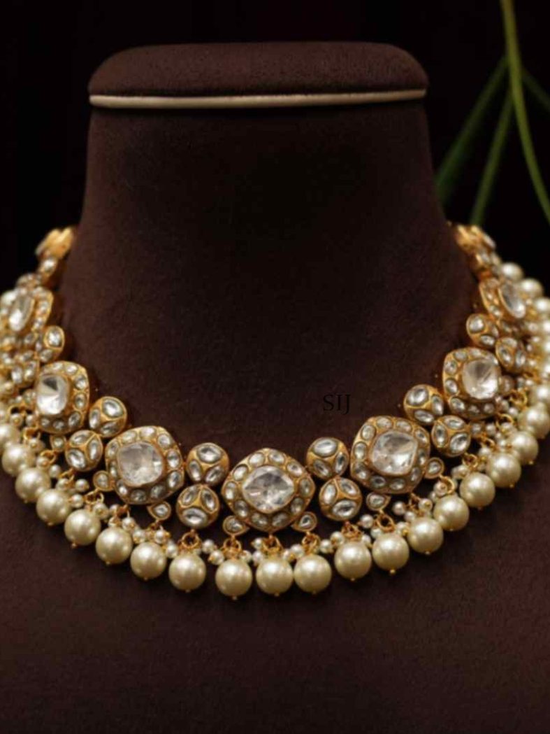 Artificial Pearl Polki Necklace Set