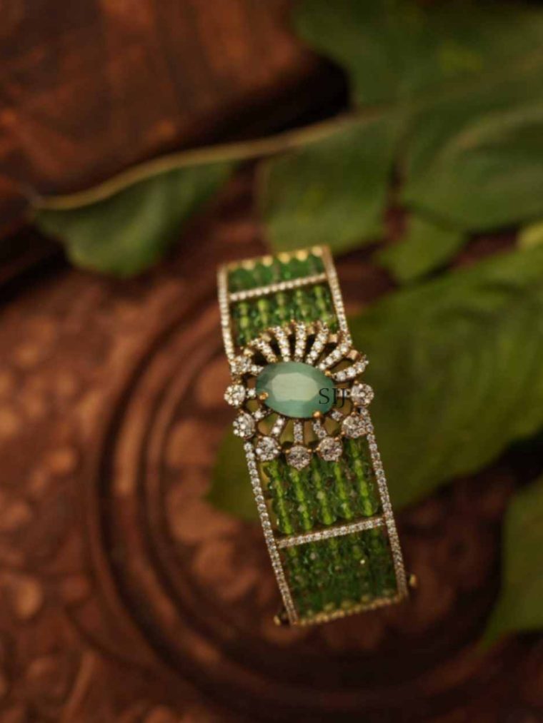 Artificial Pastel Green Beaded Zircon Kada Bangle