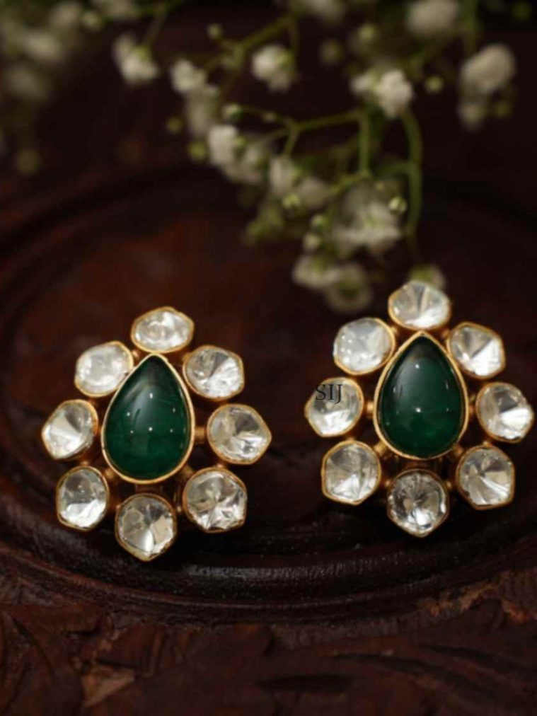 Imitation Green Polki Ear Studs