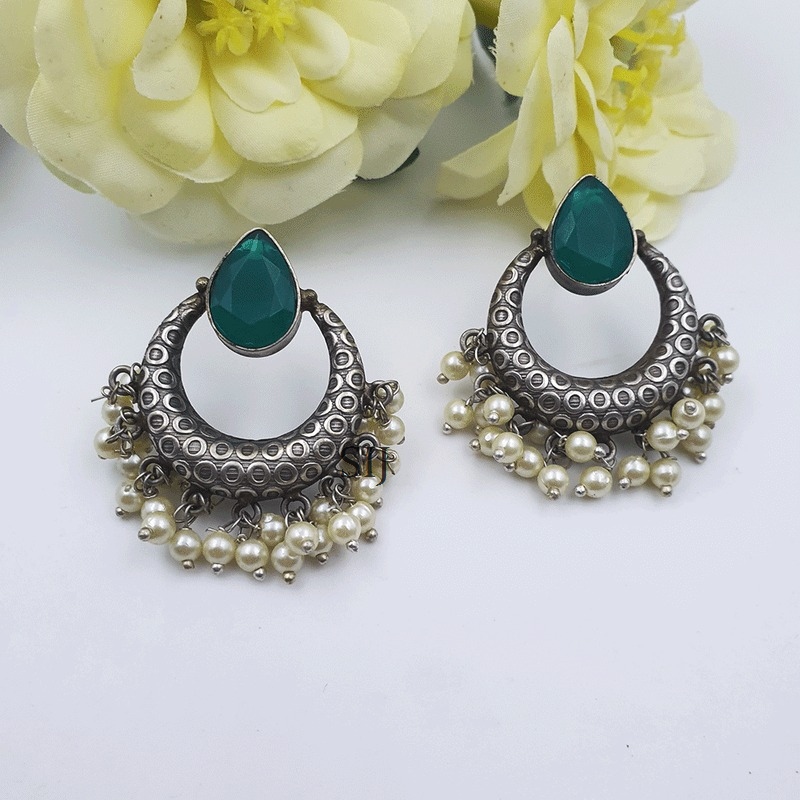 Imitation Chandbali Emerald Stone Earrings