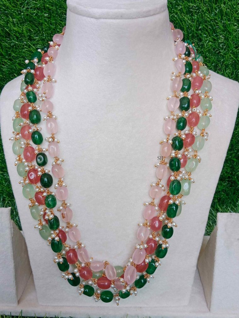 Imitation Single Row Pink Bead Guttapusalu Necklace