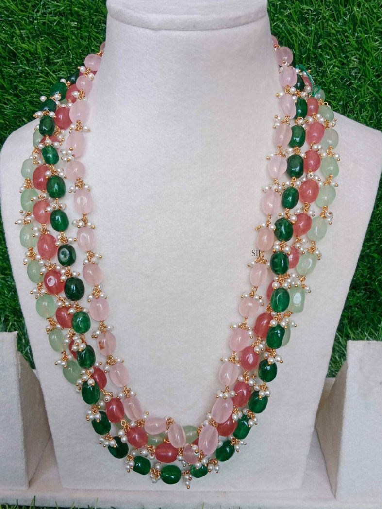 Imitation Single Row Pink Bead Guttapusalu Necklace