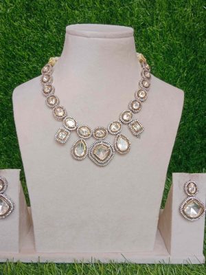 Imitation Stone Two Layer Victorian Polki Necklace Set