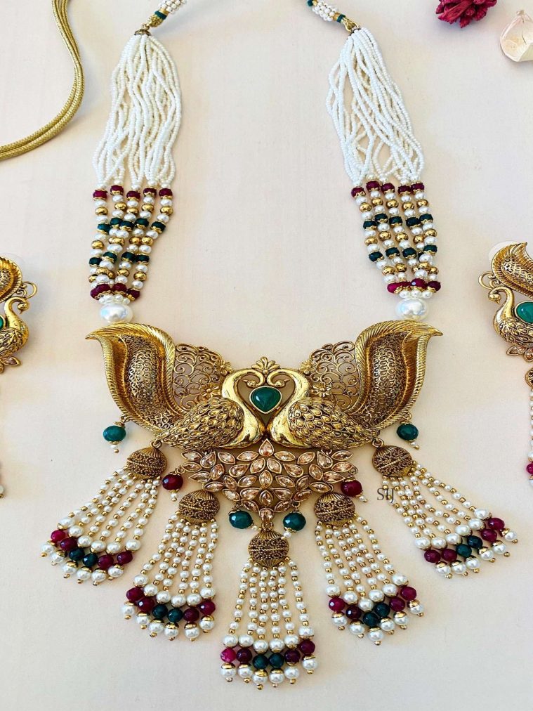 Peacock Design Gold Plated Pearl Necklace