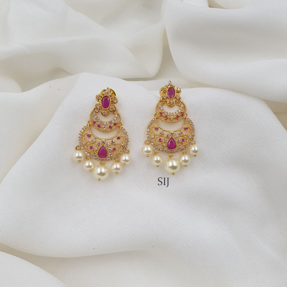 Pink White Chandabali Stone Earrings