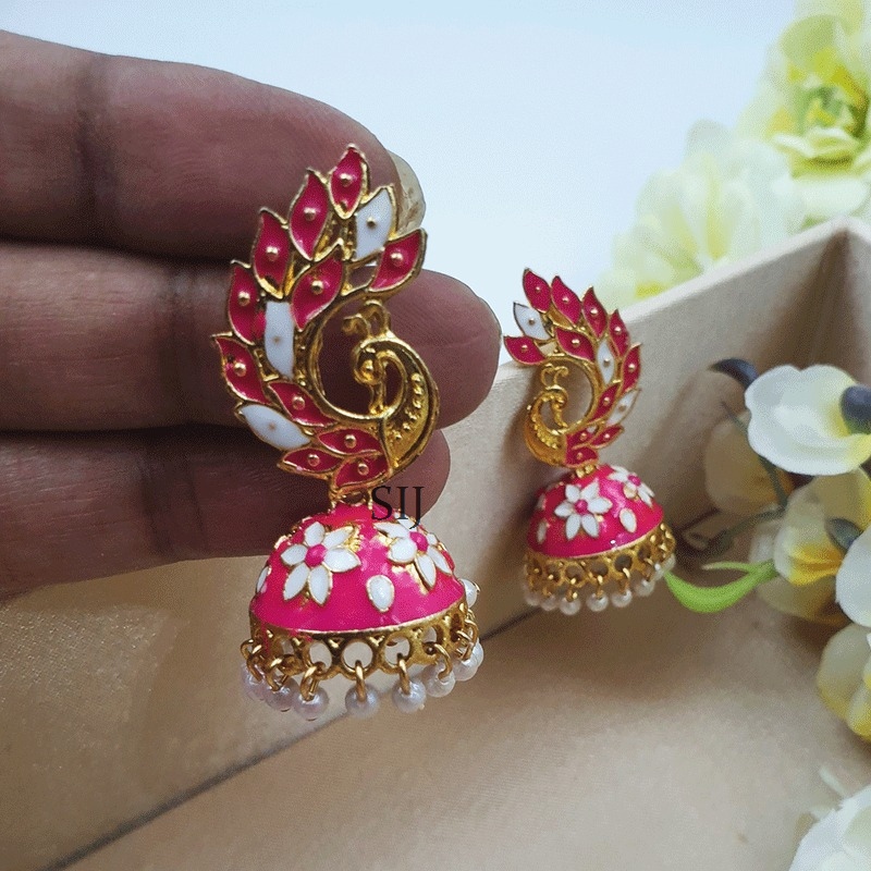 Rani Color Peacock Minakari Earrings