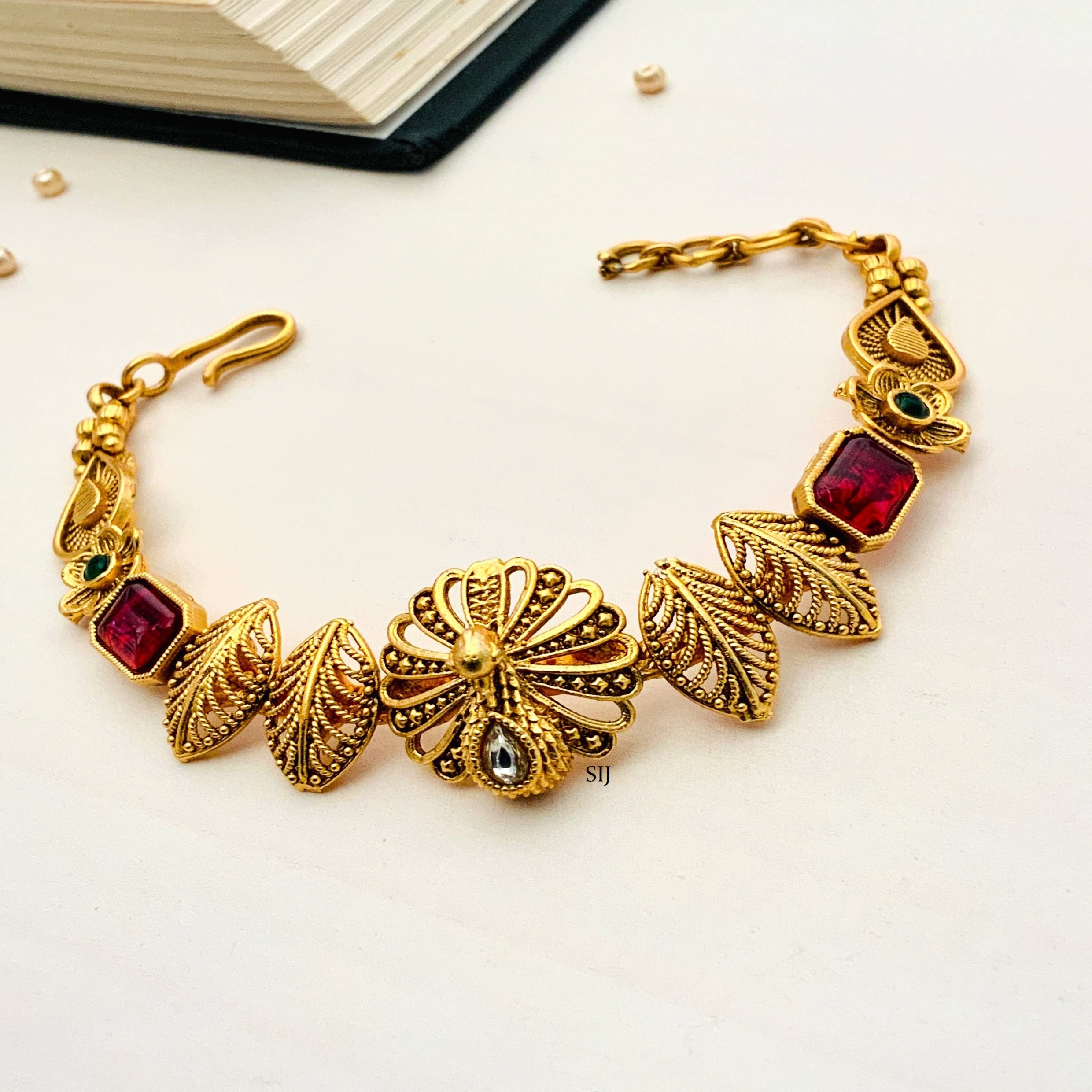 Red Stone Antique Gold Polish Bracelet