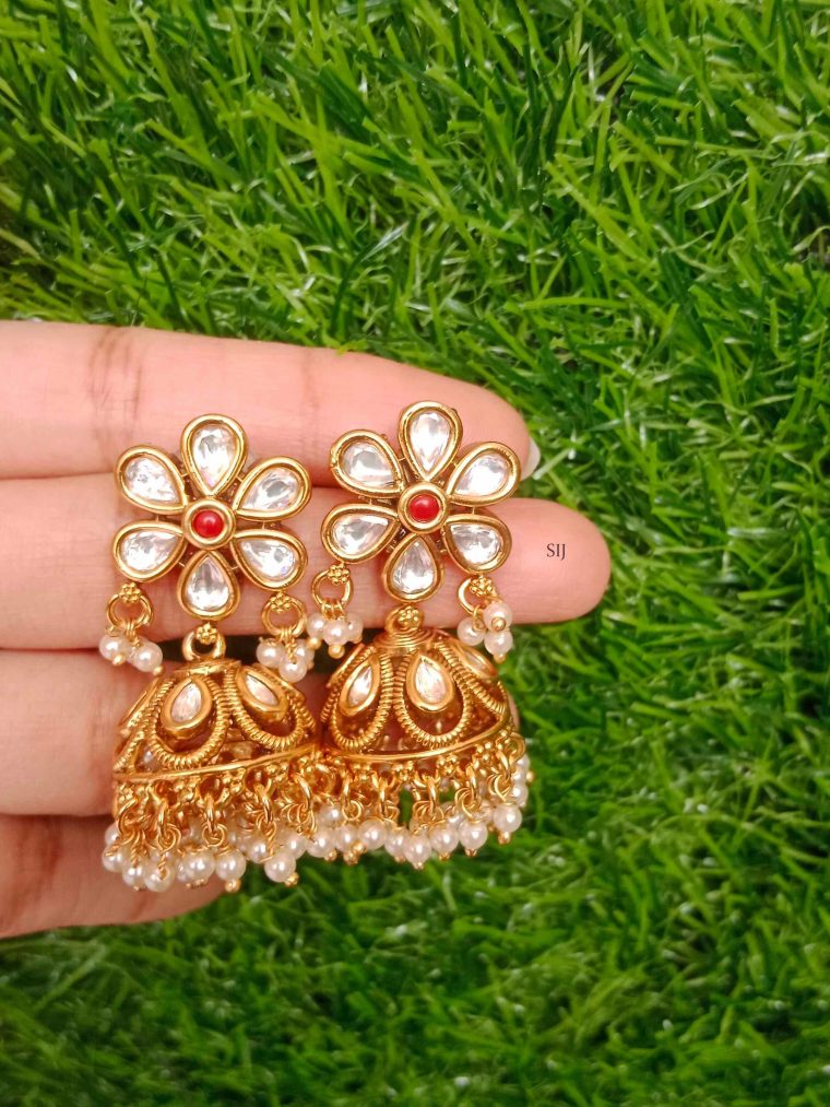 Red Stone Beaded Kundan Jhumki