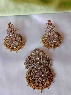 Victorian Antique White Stone Peacock Pendant