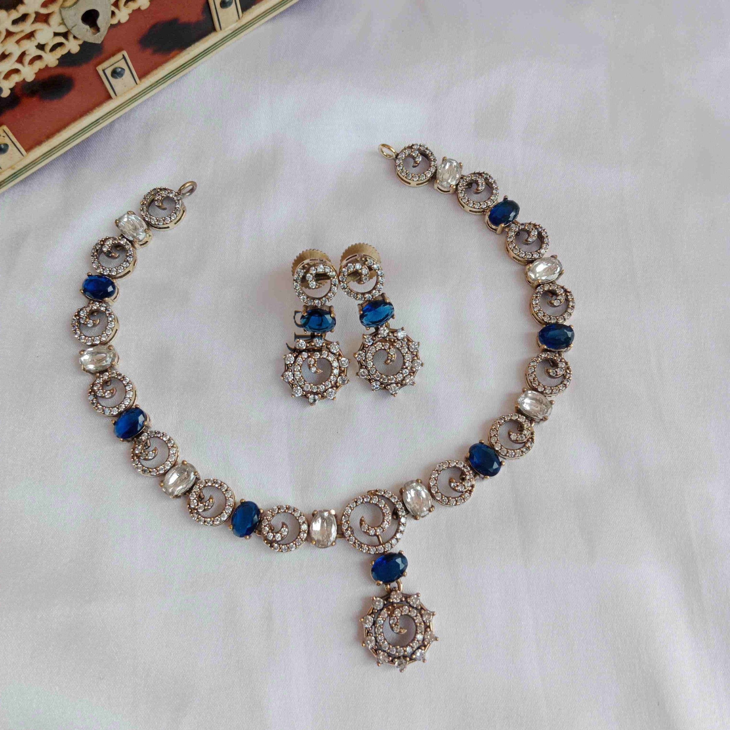 Victorian Sapphire Blue Colour Stone Necklace