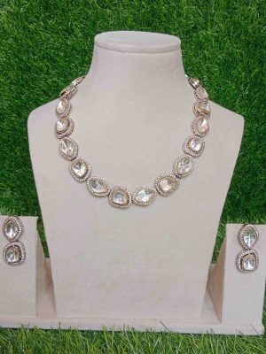 White Stone Victorian Polki Necklace Set