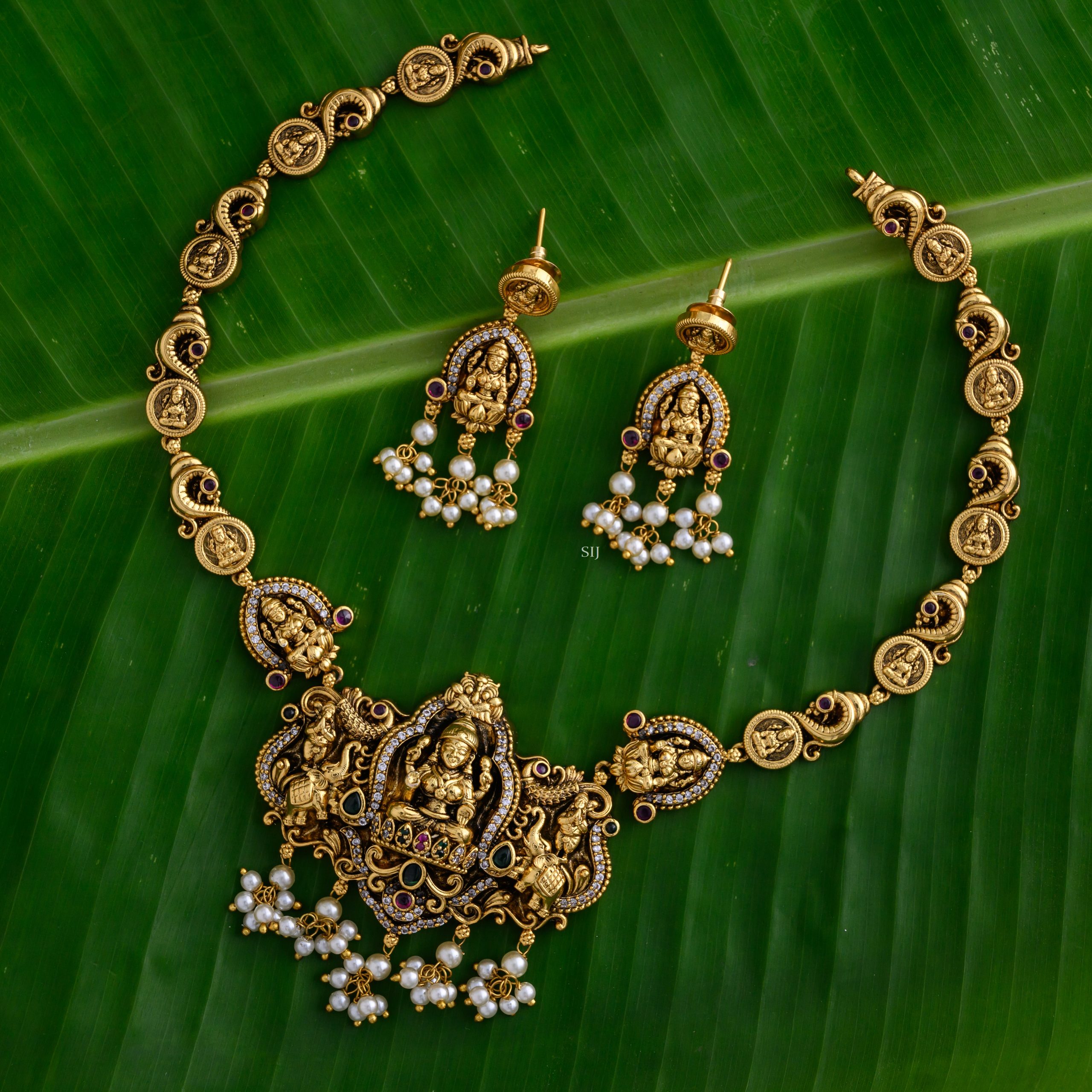 Traditional Peacock and Lakshmi Necklace