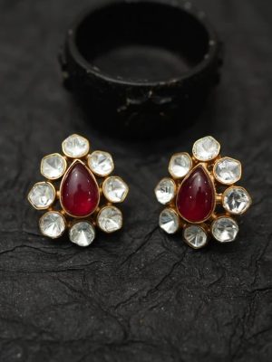 Polki Design Stone Ear Studs