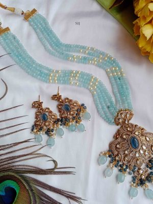 Four Layers Blue Beads Long Haram with Victorian Pendant