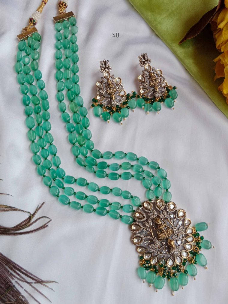 Traditional Lakshmi Victorian Pendant with Green Beads Haram